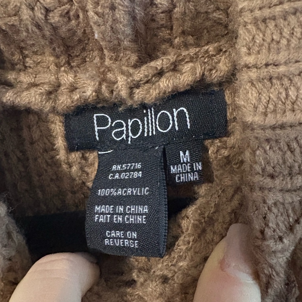 Papillon Brown Knit Hooded Sweater Vest - Picture 2 of 3